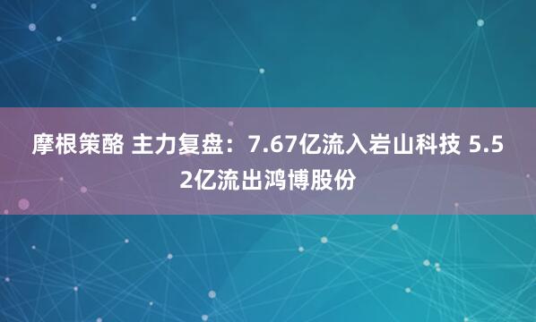 摩根策酪 主力复盘：7.67亿流入岩山科技 5.52亿流出鸿博股份
